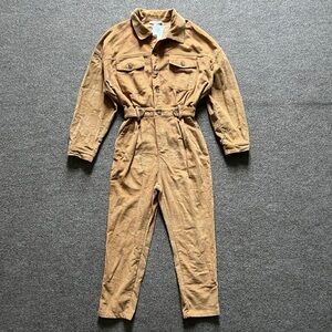 12th Tribe Camel Brown Corduroy Button Up Long Sleeve Jumpsuit Women’s Small NWT